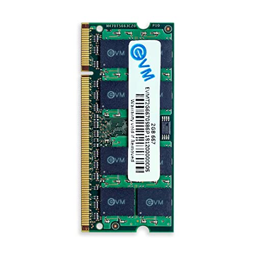 Image of EVM 2GB DDR2 Laptop RAM Memory | 667MHz | PC2-5300 | SO-DIMM | 200-Pin | CL5 | 1.8V Low Voltage | Non-ECC Unbuffered | Notebook Compatible | Intel & AMD Support | 10 Year Warranty (EVMT2G6670S86P)