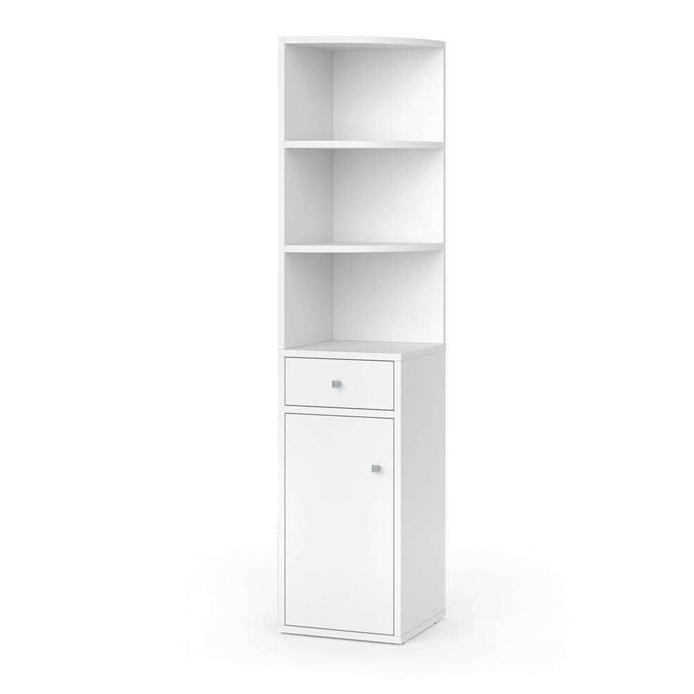 Vicco Scaffale d'angolo Larry, Bianco, 30 x 135.5 cm con anta e cassetto, per riporre libri e decorazioni negli angoli