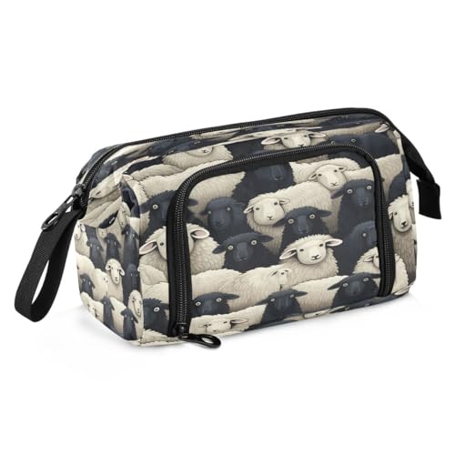 Mnsruu Trousse à crayons Hipster Mouton noir et blanc de grande capacité pour étudiants, adolescents, école, bureau, Multicolore