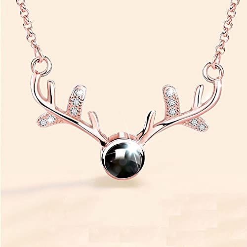 Siunwdiy Collier de Bois S925 Sterling Silver Projection 100 Langues Je t'aime Collarbone chaîne Bijouterie,d'or Cover
