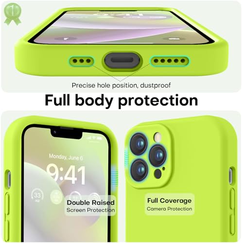 Image of LOVE 3000 Designed for iPhone 13 Pro Max Case, Premium Silicone with [Soft Anti-Scratch Microfiber Lining] Shockproof Protective Phone Case for Men Women Girls 6.7 inch, Fluorescent Green