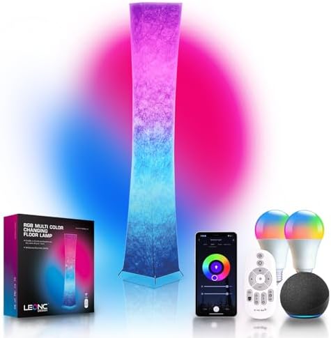 LEONC 65" Soft Light Floor Lamp for Game Room and TV, RGB Color Changing LED, Tyvek Fabric Shade, Smart App Control, Compatible with Alexa & Google Home, Music Sync and Multi Scene Modes,Floor Lamp