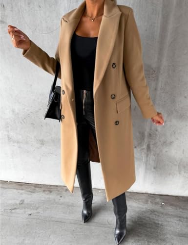 Image of IDEALSANXUN Womens Long Wool Coat Double Breasted Trench Coat Fall Winter Clothes