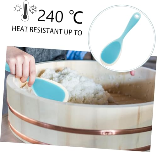 Image of Baskety Non-Stick Rice Spoon Silicone Ladle Soup Spoon with Handle for Dining Table 22.5 x 7 cm (Blue)
