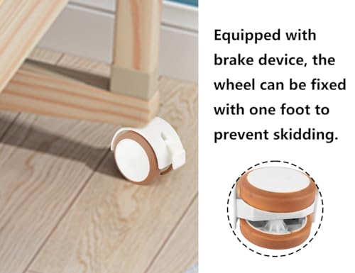 ZoeTekway 4er Lenkrollen für Kindermöbel Set mit 10,5 mm Hülse Stift, leise möbel Gummirollen mit bremse, für klein kinderbett babybett stubenwagen Trolleys freilaufend beistellbett(Weiß)