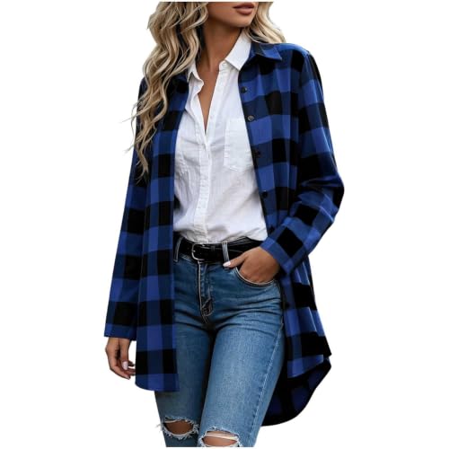 Womens Plaid Shirt Jacket Long Sleeve Button Down Overshirt Casual Outfits