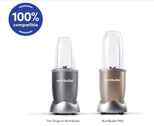 NutriBullet Copo curto de 510 g com anel labial padrão, transparente/cinza
