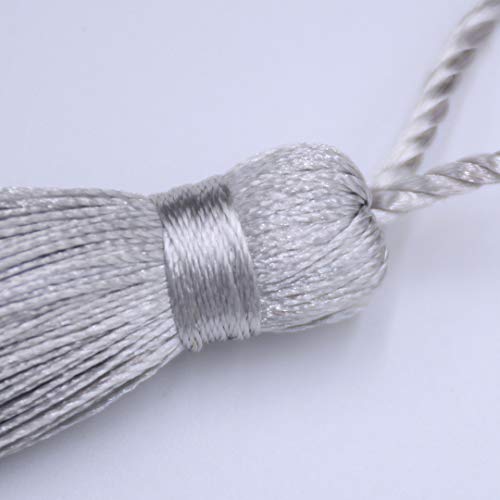 Image of Makhry 20pcs 4.3 Inch Handmade Silky Floss Mini Tiny Craft Tassels with 2-Inch Cord Loop and Small Chinese Knot for Earrings, Souvenir, Bookmarks, DIY Craft Accessory,Tags (Silvergray)
