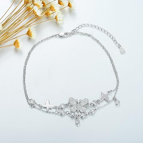 Image of VONALA Evil Eye Anklet 925 Sterling Silver Irish Celtic Knot /Witches Knot /Claddagh /Infinity Heart /Butterfly /Pineapple Chain Hotwife Anklet Foot Ankle Jewerly Gift for Women Mother Wife Sisters