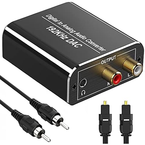 DAC Converter 192KHz Fokky Digital SPDIF Toslink to Analog Audio Converter with Volume Control, Optical to RCA L/R Audio Converter with Optical Cable, Coaxial Cable, for PS3 PS4 Xbox Blu-ray TV Cover