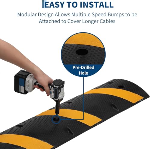 Image of 7 ft Rubber Speed Bump with 4 End Caps, 84 inch Speed Bumps for Driveway 1Pack | 25,000 Lbs Capacity Heavy Duty Speed Hump for Low Cars, RVs, Parking Lots, Residential Streets, Asphalt, Concrete, Gravel
