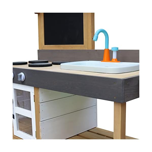 AXI Rosa Spielküche/Matschküche aus Holz | Multifunktionelle Spielzeugküche/Sandküche für Kinder mit 17 teiligem Zubehör Set | 50x115x120 cm – Bild 8