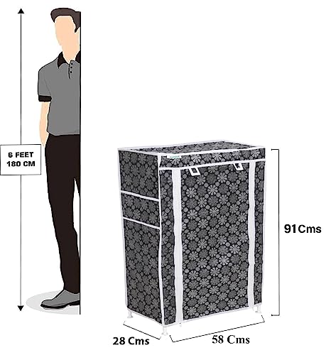 Image of FLIPZON | 5 Shelves Baby Foldable Wardrobe | Non-Woven Fabric Shelves | Black Flower