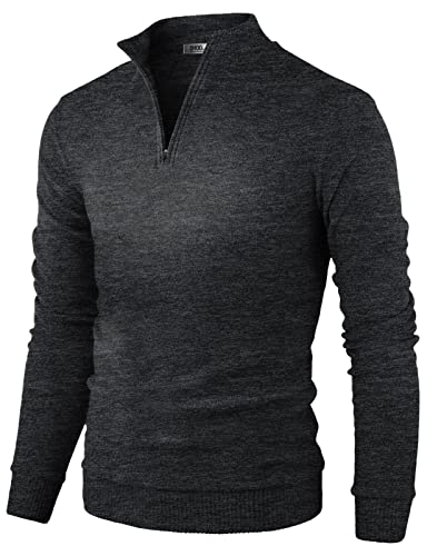 Ohoo Men's Slim Fit Quarter-Zip Polo Pullover Casual Mock Neck Cable Knit Sweater
