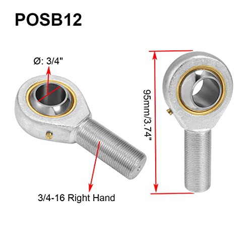 Hipicco Posb12 Rod End Bearing, 3/4-Inch Bore Pre-Lubricated 3/4-16 Male Thread Right Hand Heim Joint With Jam Nut #TOP1
