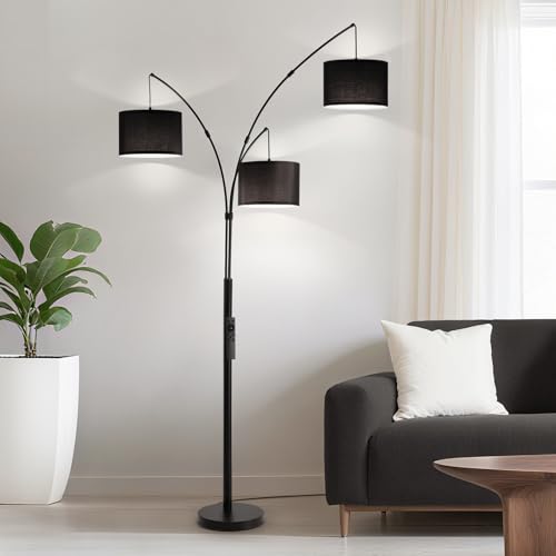 Image of Floor lamp with Remote, 3 Light Arc Floor Lamps for Living Room, 2400LM Tall Standing Floor Lamps with Black Shades, 80 inch Large Floor Lamp for Bedroom, Office