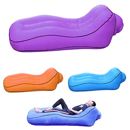 iBIREMS Inflatable Lounger Air Sofa – Portable, Lightweight, Inflatable Couch, Ergonomic Design, Easy Inflation, Beach, Hiking, Camping, Swimming Pool, Picnic, Traveling (Purple)