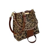 Checkered Crossbody Bag Y2K Vintage Plaid Bucket Purse Chain Shoulder Handbag Retro Crossbody Convertible Strap for Everyday Party Club Elegant (Brown Leopard)