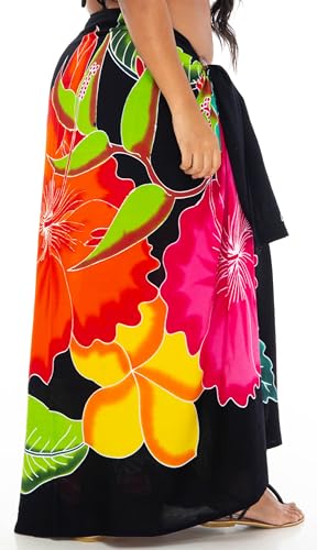 SHU-SHI Womens Plus Size Sarong Hibiscus Floral Pareo Cover Up Bathing suit Women Flower Beach Wrap Long Pool Resort Skirt2