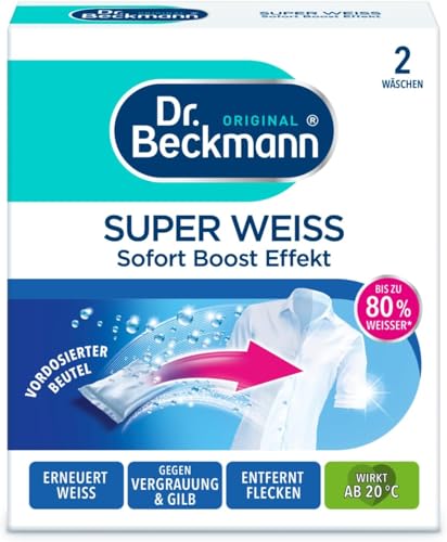 Dr. Beckmann Super Weiß | entfernt Grauschleier | hilft gegen Vergilbungen | die Wäsche wird wieder strahlend Weiß | 2 x 40 g