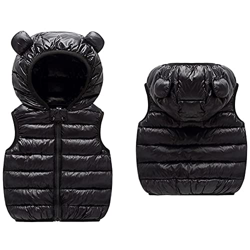 Image of AIWUHE Baby Boys Girls Hooded Puffer Vest Winter Lightweight Sleeveless Bear Ears Zipper Up Jacket Down Vest Coat Vests Kids