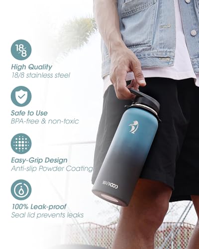 Image of Coolflask 40 oz Water Bottle Insulated Stainless Steel with Strap