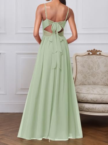 V Neck Bridesmaid Dresses for Women Ruched Pleated Chiffon Formal Evening Party Gown with Slit3