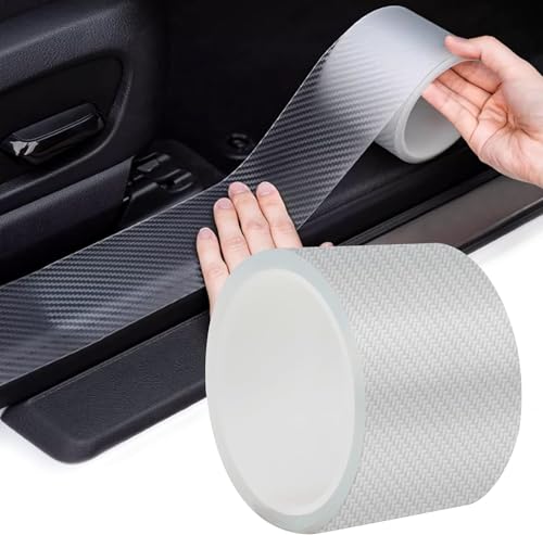 Car Door Sill Trim Protector 10cm x 5m Transparent Carbon Fiber Car Door Edge Guard Protector Tape,for Rear Bumper,Door Handles,Universal Automotive Door Entry Guard Stickers