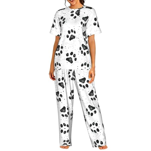 Pyjama court femme motif patte de chien S au 3XL