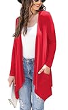 Veryoung Plus Size Cardigan for Women Light Loose Fit Long Sleeve Kimono Cardigans Knit Open Front Cover Up with Pockets High Low Hem,Red,XL