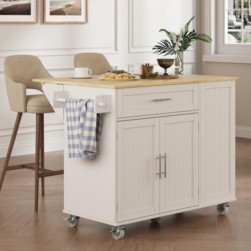 Rolling Kitchen Island with Drop Leaf, Kitchen Island Cart on Whe...
