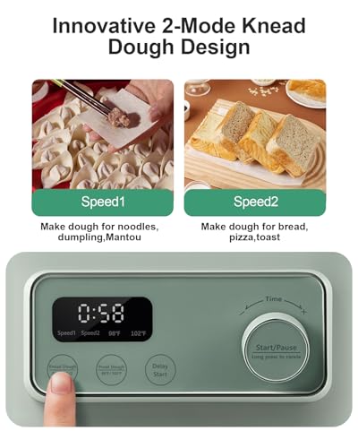 MOKKOM Electric Dough Maker with Proof Dough Function, Microcomputer Timing, 6.34Qt 304 Stainless Steel Bowl, Household Dough Maker Kitchen Flour Kneading Machine, Green
