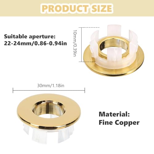 Miniatura 2 de 2 Piezas Anillo Desbordamiento Lavabo De Latón, Anillo De Desbordamiento De Fregadero, Orificio Para Fregadero Circular, Embellecedor Rebosadero Lavabo Oro Para Cocina Baño
