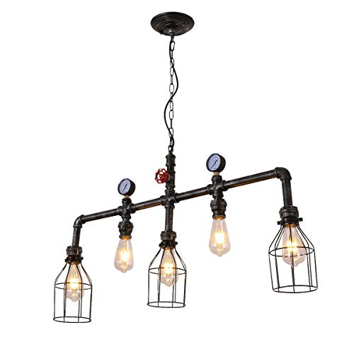Suspension steampunk industriel en métal à 5 lumières pour plafond de salon
