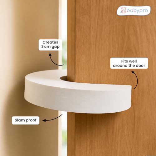 Image of BabyPro Finger Pinch U-Shape Door Guard for Kids, Pack of 4, White | Soft Foam, Easy to Install Baby Proofing Finger Pinch Prevention