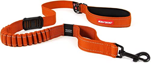 EzyDog Zero Shock Dog Leash - Shock Absorbing Bungee Leash For Dogs That Pull or Excite - Dual Handle and Reflective For Large, Medium, or Small Dogs (48-inch, Orange)