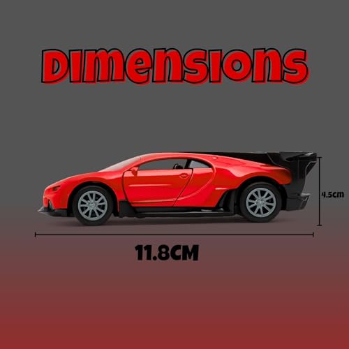 Image of Bugatti Die Cast 1:32 Scale Metal Pull Back Car with Openable Doors | Premium Alloy Toy Vehicle for Kids Boys Girls | Realistic Mini Racing Model Car | Durable Collectible Gift Red