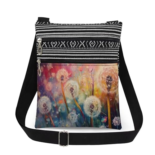 Dandelion Print Crossbody Bag Watercolor Dandelion Print Women Messenger Bag Adjustable Shoulder Strap Gift for Sisters Adults Birthday Holiday Christmas Gift