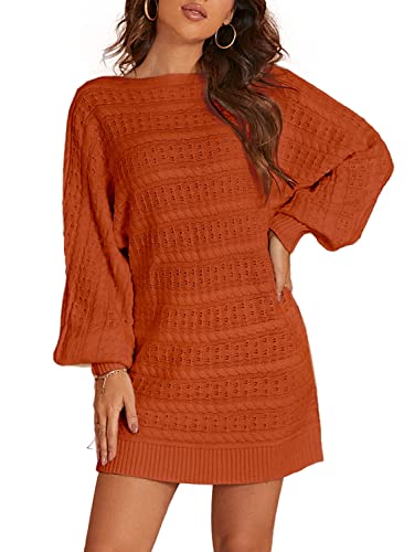 Miessial Women's Loose Oversized Cable Knit Sweater Mini Dress Casual Crewneck Long Sleeve Pullover Sweater Dress