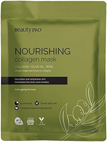 BEAUTYPRO NOURISHING Sheet Mask with Collagen & Olive Extract | Targets Signs of Aging & Intensely Hydrates | Packed Full of Natural Ingredients | Face Moisturiser & Face Care |