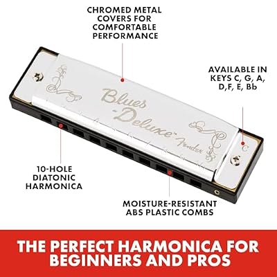 Fender Blues Deluxe Harmonica, Guitar Accessories, Key of C 10 Holes, Includes Hard Plastic Carrying Case, Daphne Blue