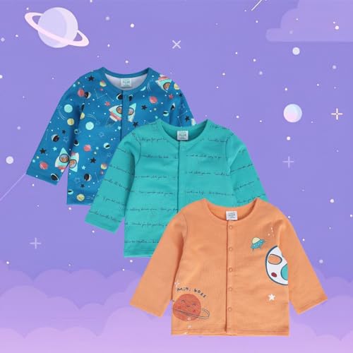 Image of miniklub Baby Long Sleeve Knitted Cotton Front Open Vest, Pack of 3 (Multi Color)