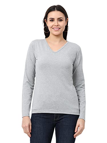 Image of Wafaa Women's Cotton Plain V Neck Full Sleeve T-Shirt