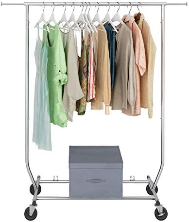 Sable Garment Rack, Multi-Function Commercial Grade Clothes Rolling Rack 330 lbs Load on 4 Wheels, Easy to Assemble, Comes with Free Foldable Storage Box, Heavy Duty Steel - Chrome