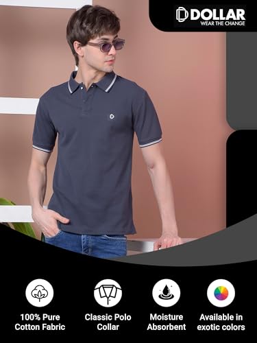 Image of Dollar Men's Pure Cotton Solid Green Color Polo T-Shirt