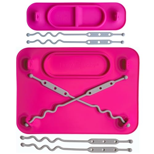 Image of BUSY BABY Silicone Mat Bundle - 1 Original Mat Plus 1 Mini Mat, Strong Suction Cups, 6 Straps to Secure Baby Essentials and Keep Them Off The Floor, Baby Led Weaning, Travel Sleeve Included