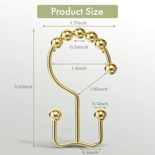 Image of Amazer Gold Shower Curtain Hooks Rings, Stainless Steel Shower Curtain Rings, 12Pcs Double Glide Shower Hooks for Bathroom Shower Curtain Rods Dual Rust-Resistant Shower Rings