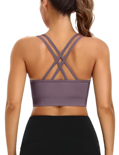 Image of VEQKING Strappy Cross Back Sports Bra for Women Removable Padded Yoga Bras