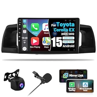 Roinvou [2G+64G] Android Radio for Toyota Corolla EX 2005-2012 with Wireless Carplay/Android Auto, 9 Inch Touch Screen for Corolla with GPS Navigation/Bluetooth/5GHz WiFi + Backup Camera