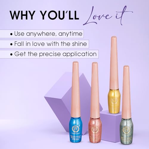 Image of Colors Queen Sky Eyes Shimmer Glitter Waterproof Eyeliner | Long Lasting Liquid Eyeliner with Precision Application | Highly Pigmented & Smudge Proof Eyeliner for Eye Makeup (Shade - 08, 5ml)